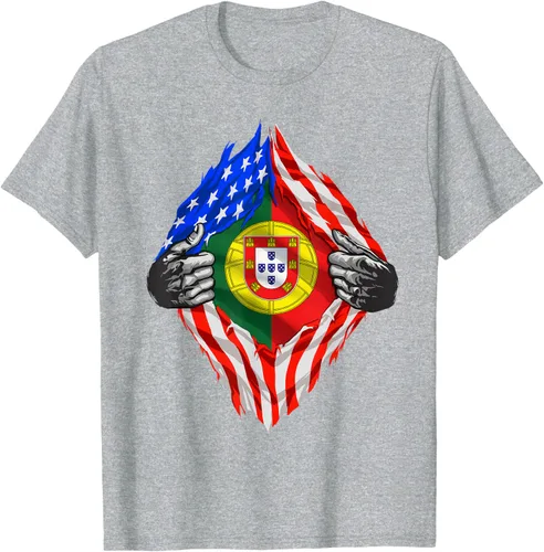 Vista 46 de Camiseta de bandera de Estados Unidos con diseño de raíces portuguesas, Negro, S