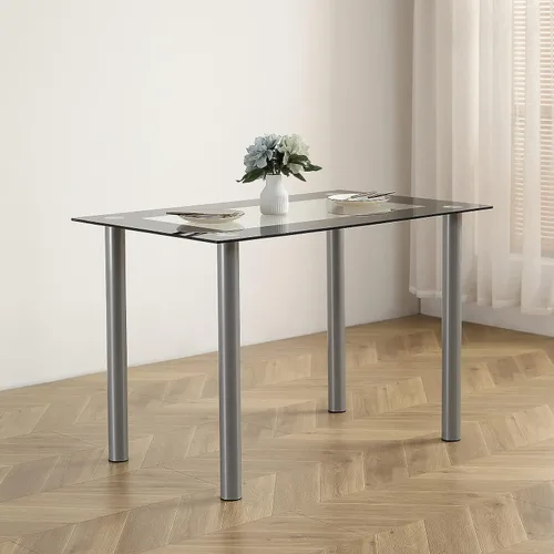 Vista 5 de Juego de mesa de comedor negra de 5 piezas para 4, juego de mesa y sillas de cocina de vidrio moderno, juego de mesa de comedor que ahorra espacio