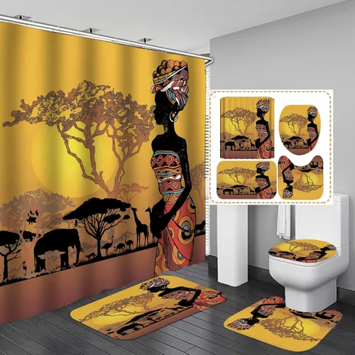Vista 25 de Jayden Madge - Juego de 4 cortinas de ducha para mujer afroamericana, citas inspiradoras, atardecer, safari, animales, tribal, niña afro, orgullosa
