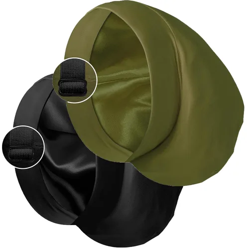 Vista 17 de Gorro de satén con forro de seda, cubierta ajustable para el cabello para mujeres y hombres, gorro de noche para el cuidado de pacientes