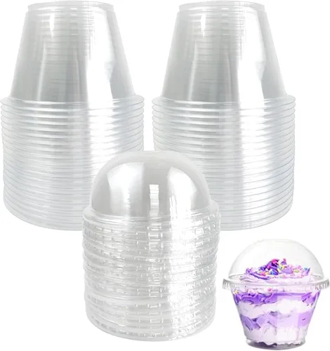 Vista 8 de Paquete de 100 vasos de plástico desechables apilables transparentes de 10 onzas con tapas planas, tazas de helado PET de 10.1 fl oz con tapas