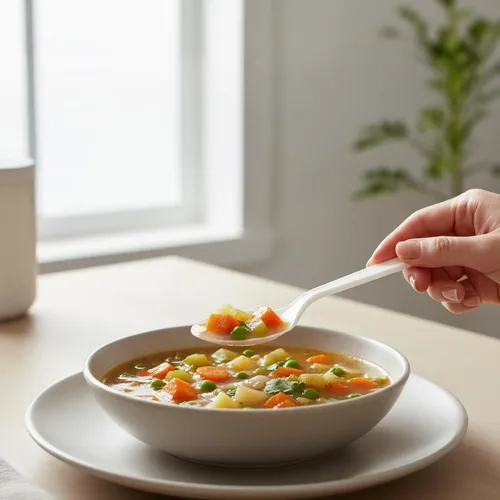 Vista 8 de Bluesky Trading Kitchen Selection - Cucharas de sopa blancas de lujo, paquete de 50, cubiertos de plástico clásicos y desechables, perfectos