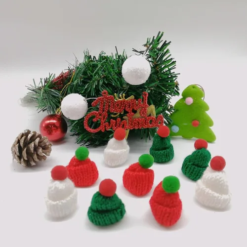 Vista 5 de LUOZZY 6 piezas de mini sombrero de punto de Navidad y bufanda de Navidad mini sombrero para manualidades tema de Navidad DIY para muñeca, botella