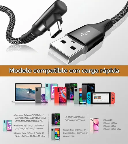 Vista 4 de sweguard Cable de carga USB tipo C en ángulo recto [2 unidades, 3.3 pies] 3.1A cable trenzado de nailon para iPhone 17, 16, 15 Pro Max Plus, iPhone