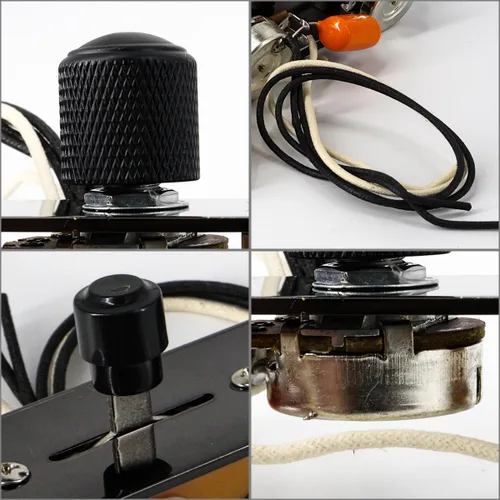 Vista 3 de Placa de control de guitarra totalmente cargada, interruptor de 3 vías precableado, 250 K, grandes potenciómetros moleteados, controles de tono