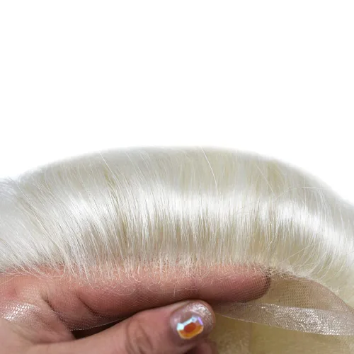 Vista 12 de Mens Toupee Natural Hairline Swiss Lace Toupee Remy Human Hair Piece For Men Bleached Knots Mens Hair Replacement System Toupee 6X8#1 Jet Black 100%