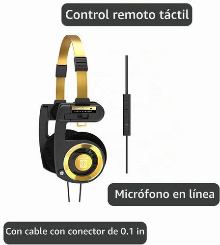 Vista 3 de Koss Porta Pro Edición Limitada Auriculares de Diadema Oro Negro, Micrófono en Línea, Control de Volumen y Control Remoto Táctil, Incluye Estuche