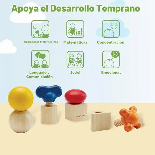 Vista 4 de PlanToys® Nuts & Bolts Wooden Toy for Kids Ages 2+ Montessori STEM Set Tuercas y pernos