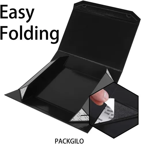 Vista 3 de 1 paquete de caja de regalo negra con tapas, pequeña de 12 x 8 x 2.7 pulgadas, cajas de regalo para ropa, cajas de regalo para camisas con cinta