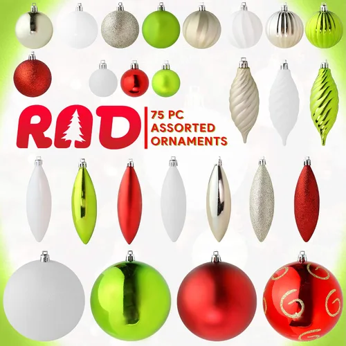 Vista 4 de RN'D - Adornos decorativos de bolas de Navidad – Juego de adornos de bolas de Navidad rojas y verdes colgantes para árbol de Navidad, formas