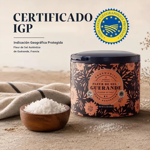 Vista 4 de Gourmanity Fleur De Sel De Guerande, 4.4 onzas de sal francesa cosechada a mano Fleur De Sel sal marina francesa, flor de Sol sal marina de Francia