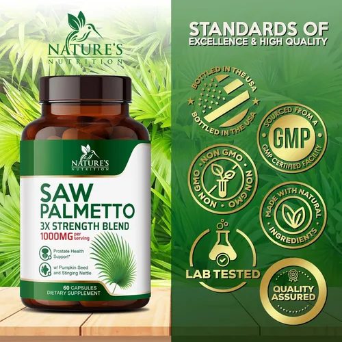 Vista 4 de Saw Palmetto para hombres, suplementos de salud de próstata de fuerza 3 veces para apoyo a la salud masculina, con ortiga picante y extracto