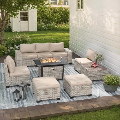 Vista 103 de Muebles de patio al aire libre conjunto PE mimbre ratán al aire libre sofá seccional Gris