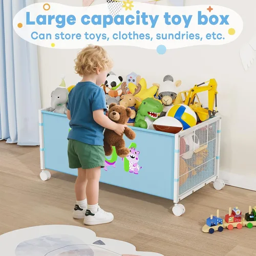 Vista 2 de JBBTOOL Caja de juguetes grande, organizador de almacenamiento de juguetes para niños, baúl de juguetes para niños pequeños con ruedas de 360°, caja