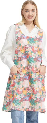 Vista 33 de Delantales ajustables con espalda cruzada para mujer con bolsillos de algodón y lino para cocinar y hornear