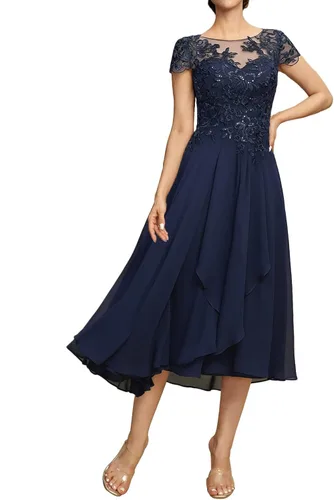 Vista 2 de Vestidos cortos para madre de la novia, manga casquillo, lentejuelas, vestido de noche de gasa, vestidos de invitados de boda para mujer