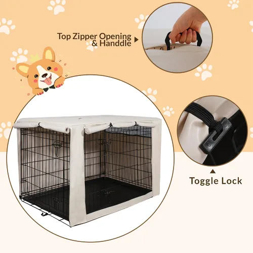 Vista 5 de HiCaptain Funda para Jaula de Perro 24.0" L x 18.0" A x 20.0" Al con Malla Transpirable, Funda para Perrera Duradera Heavy Duty, Paneles con Doble