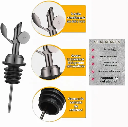 Vista 2 de WAFJAMF Paquete de 2 vertedores de botellas con peso de acero inoxidable, abatibles automáticos, color negro negro (Black-2 pcs)