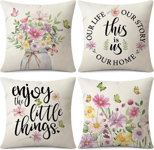 Vista 10 de Juego de 4 fundas impermeables para cojín de primavera, uso al aire libre, de 18 x 18 pulgadas, con diseño de mariposa, libélula, mariquita y abeja