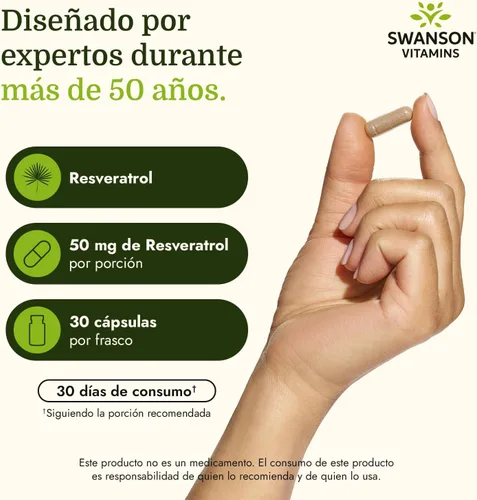 Vista 6 de Swanson Resveratrol 50 Antioxidante, 50 mg, 30 Cápsulas