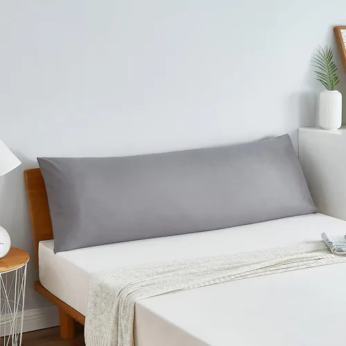 Vista 3 de Acanva Almohada de cuerpo para dormir de lado, extra suave, con funda gris, tamaño 20" x 60", color blanco
