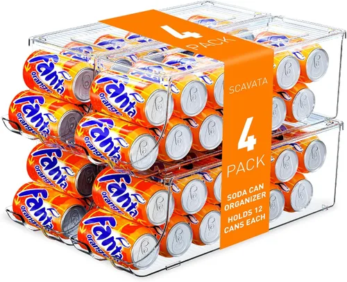 Vista 11 de SCAVATA Paquete de 2 organizadores de latas de soda para refrigerador, contenedor apilable de latas de alimentos enlatados, dispensador de latas