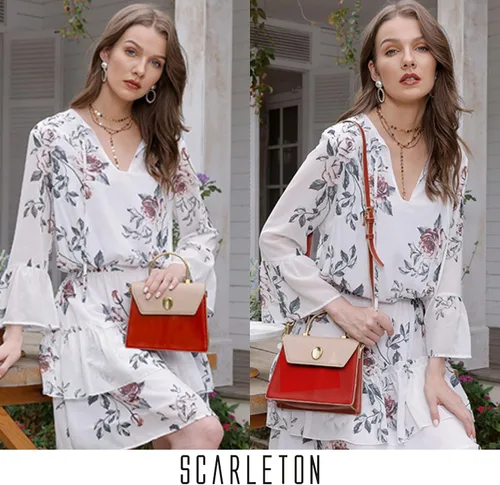 Vista 2 de Scarleton Bolso de mano dorado con asa superior para mujer, bolso de hombro cruzado, piel sintética, sólido, adulto