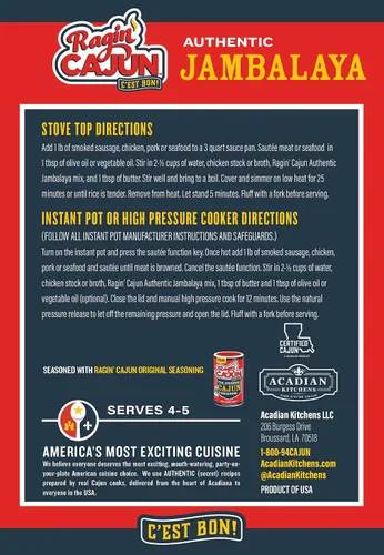 Vista 3 de Ragin' Cajun Authentic Jambalaya Mix, sin MSG, 8 onzas (paquete de 6)