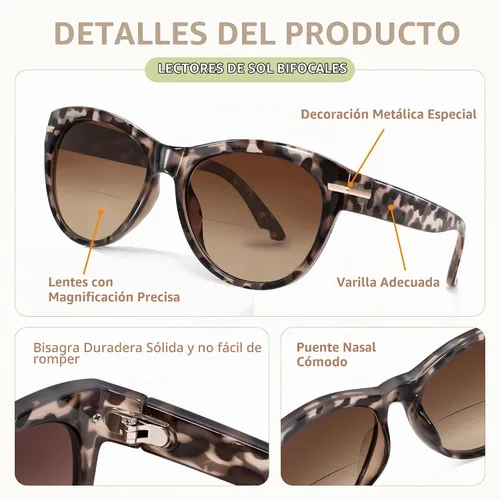 Vista 4 de EASY READ Pack de 2 lentes de sol bifocales para leer para mujer, lentes de sol modernos con protección UV400