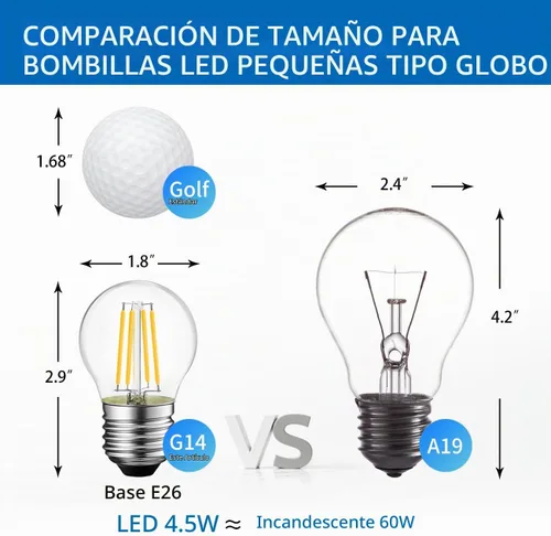 Vista 2 de ANWIO Bombilla LED redonda E26 G14 regulable, 4.5 W Eqv 60 W, paquete de 6