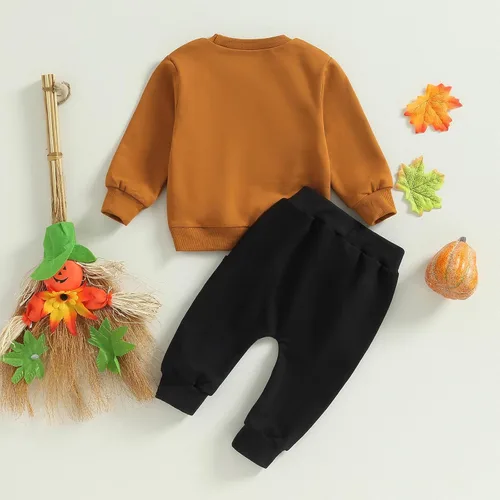 Vista 7 de pengnight Conjunto de 2 piezas de sudadera con estampado de flores de calabaza y manga larga para Halloween