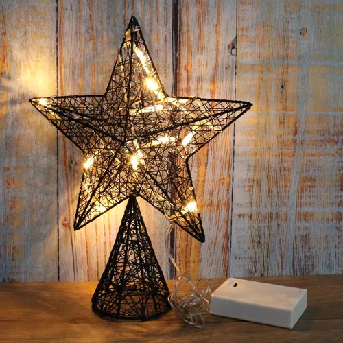 Vista 5 de CVHOMEDECO. Estrella Negra para la Copa del Árbol con Luces LED Blanco Cálido y Temporizador para Adornos de Remate de Árbol de Navidad y Decoración