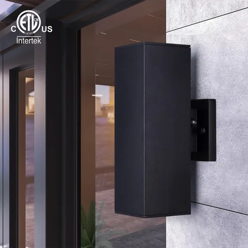 Vista 2 de mirrea Moderna luz de porche para exteriores, luz de patio en 2 luces, sensor de fotocélula del atardecer al amanecer con tubo rectangular