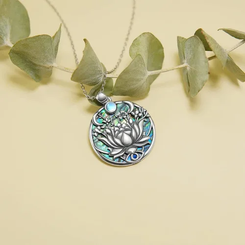 Vista 4 de PROESS Lotus Evil Eye Necklace Sterling Silver Lotus Necklace Evil Eye Pendant Necklace Spiritual Protection Jewelry Gifts for Women Men for