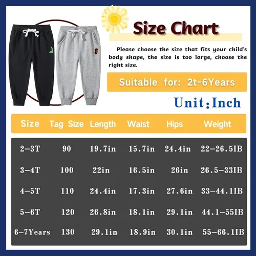 Vista 4 de Boy's 2-Pack Pants, Toddler Cotton Pull on Jogger, Kids Dinosaur Drawstring Elastic Sweatpants