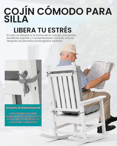 Vista 4 de SERWALL - Juego de 2 cojines para mecedora de polietileno de alta densidad de exteriores, cojín de espuma viscoelástica, color gris oscuro