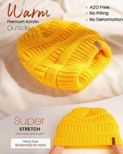 Vista 40 de FURTALK Gorro de invierno para mujer, con forro de satén, tejido trenzado, grueso, holgado, gorro cálido
