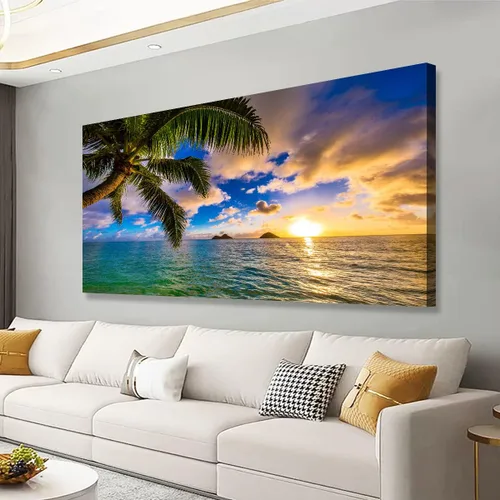Vista 11 de Cuadros de Lienzo de la Costa de la Playa Arte de Pared para Sala de Estar Oficina Dormitorio Decoración de Pared, Impresiones de Arte de Pared