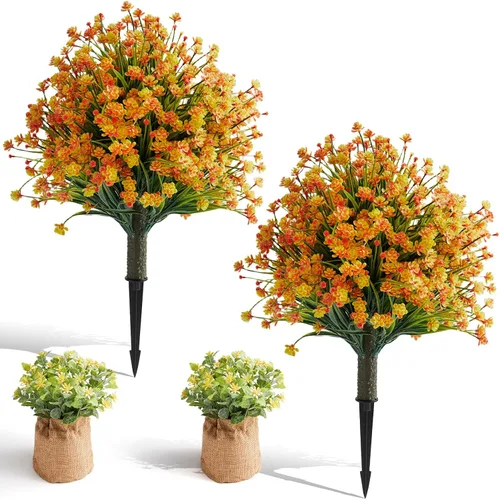 Vista 8 de Juego de 2 arbustos artificiales de boj de Navidad, plantas artificiales de exterior resistentes a los rayos UV de 20 pulgadas con picos de tierra 2
