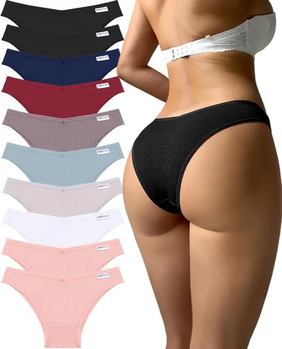 Vista 11 de FINETOO Ropa interior de algodón para mujer, sexy, elástica, de tiro bajo, hipster, suave, con cintura en V Negro