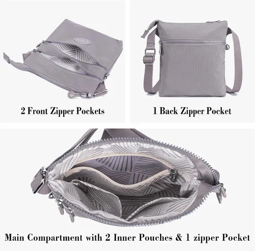 Vista 3 de AOCINA Bolsos cruzados de nailon para mujer, con múltiples bolsillos, bolso cruzado pequeño, ligero, de viaje, para teléfono, bolsos de hombro