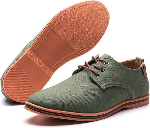 Vista 2 de DADAWEN Zapatos de vestir Oxford de lona casuales para hombre, zapatos de vestir con cordones
