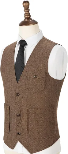 Vista 3 de Chalecos casuales para hombre, chalecos de tweed, chaleco vintage retro de espiga