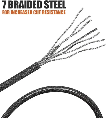 Vista 6 de BV Cable de bicicleta de 2.5 pies con bucles - Cable de acero trenzado resistente al corte de 5 mm (3/16 pulgadas) - Versátil y resistente a la Única