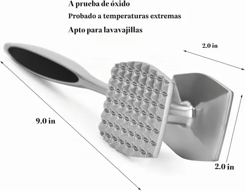 Vista 2 de Martillo Ablandador de Carne Herramienta de Martillo para Ablandar Carne de Res y Aves. Con Mango de Agarre Cómodo de Goma. Fácil de Lavar