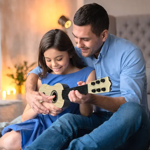 Vista 3 de Guitarra de juguete para niños de 6 cuerdas, guitarra de 17 pulgadas para bebés, linda rima, instrumento musical educativo de desarrollo para niños