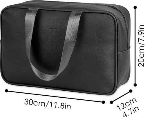 Vista 6 de Narwey Neceser de tamaño completo, bolsa de cosméticos grande, bolsa de maquillaje de viaje, organizador para mujeres y niñas, A-Negro, L, Bolsa