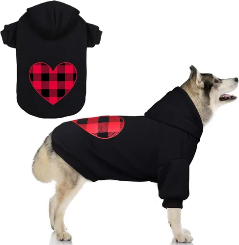 Vista 11 de Sudadera con capucha para perros pequeños, ropa para mascotas, diseño de lana cuadriculada negro, cálido y suave, transpirable, cómodo (Talla S)