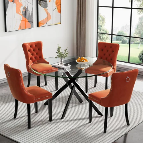 Vista 63 de Juego de mesa de comedor de cristal plateado moderno de 47 pulgadas para 2, juego de mesa de comedor de cocina redonda de 3 piezas con patas
