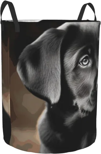 Vista 2 de Black Labrador Puppy print Circular Hamper Waterproof Storage Bin Organizer Basket Laundry Hamper With Handles For Clothes Toys Small